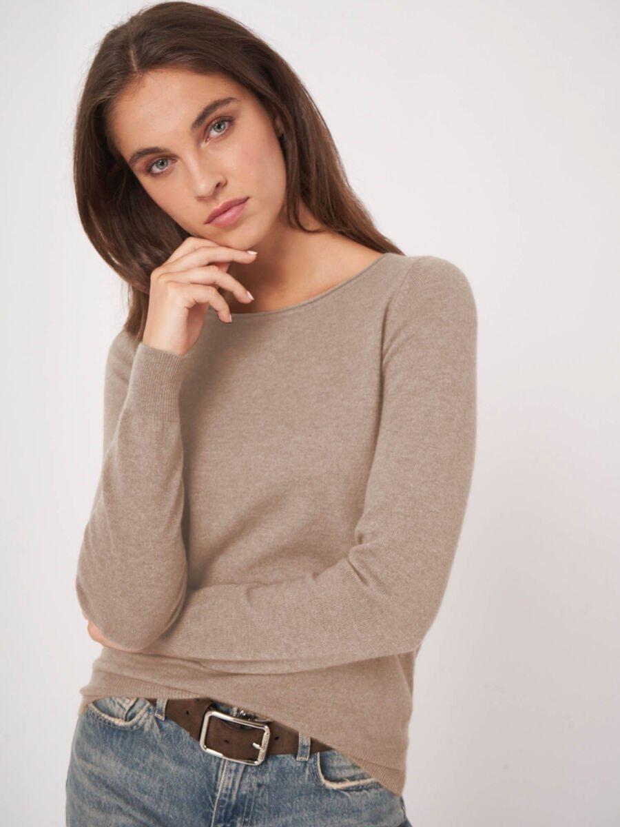 Repeat Cashmere Basic Trui Met Boothals Van Cashmere Wolmix