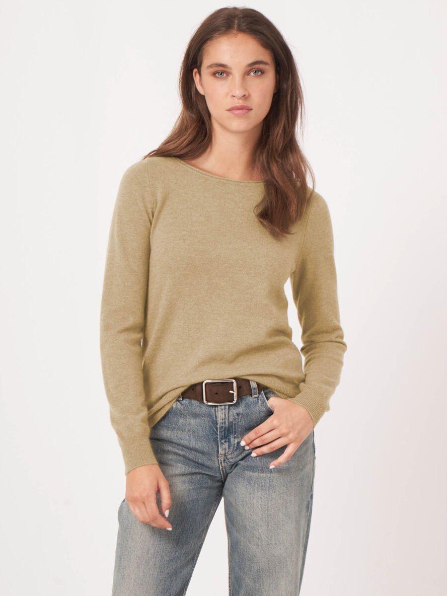repeat cashmere Basic trui met boothals van cashmere wolmix