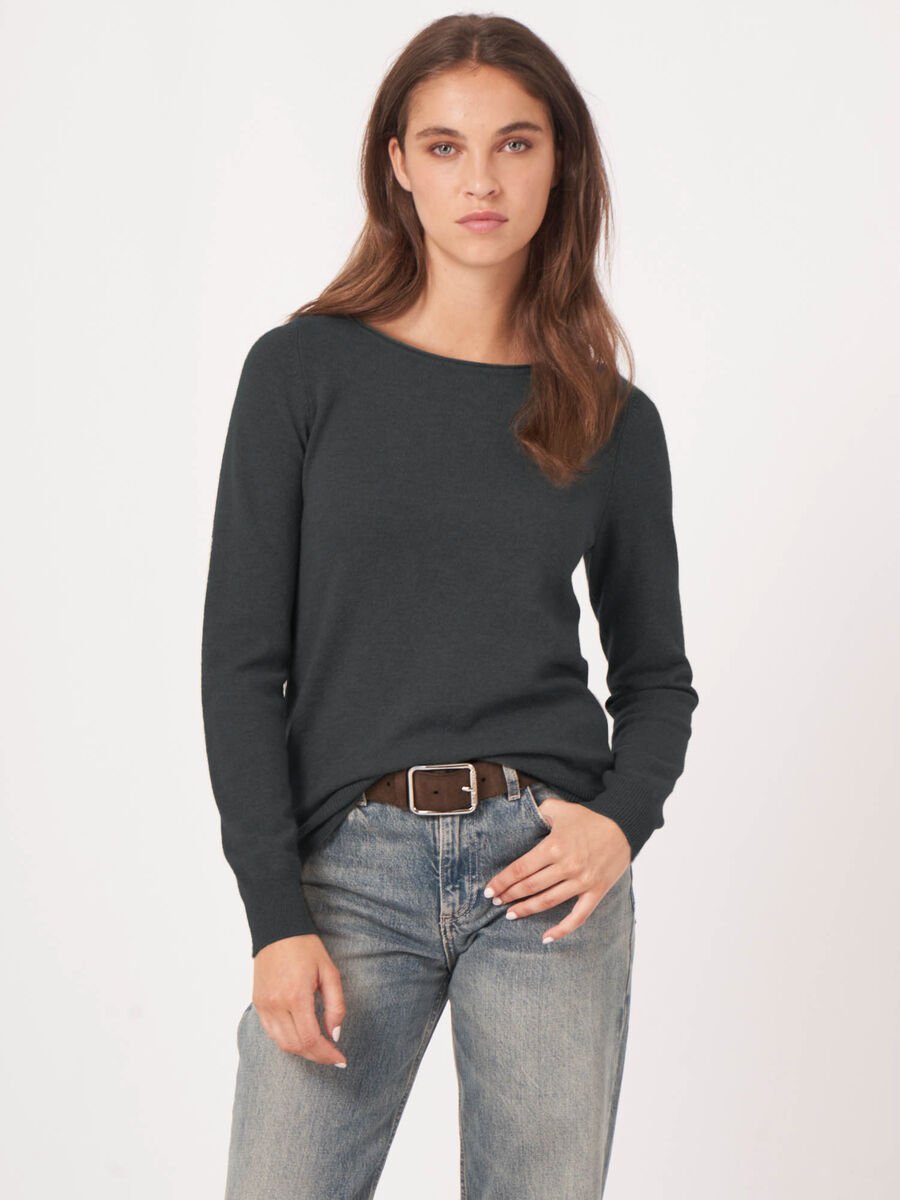 Repeat Cashmere Basic Trui Met Boothals Van Cashmere Wolmix