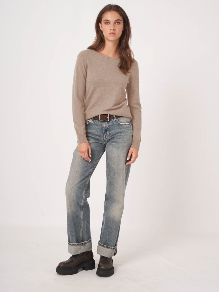Repeat Cashmere Basic Trui Met Boothals Van Cashmere Wolmix