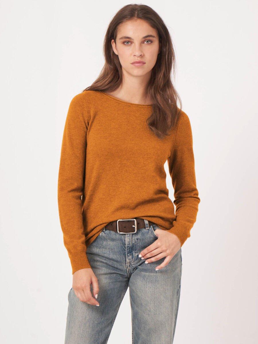 repeat cashmere Basic trui met boothals van cashmere wolmix