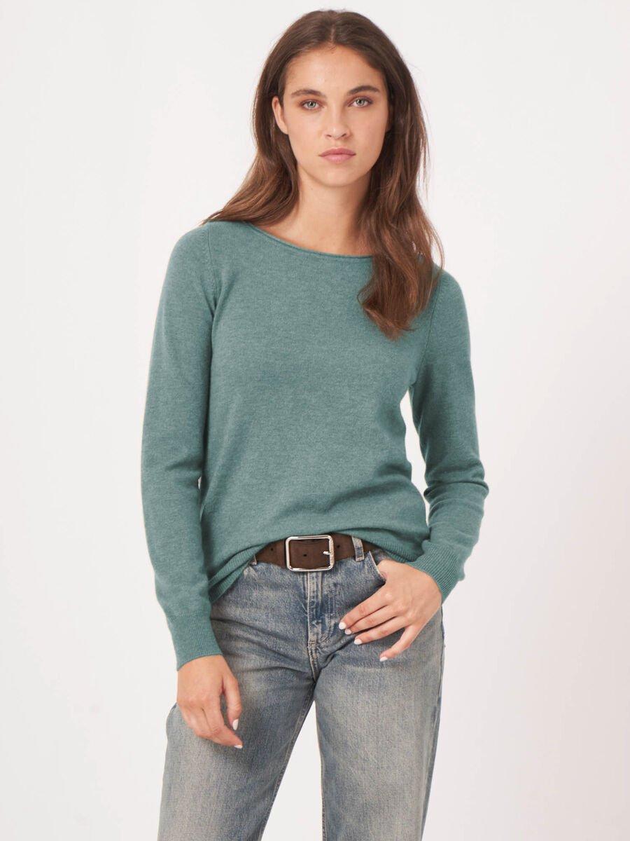 repeat cashmere Basic trui met boothals van cashmere wolmix