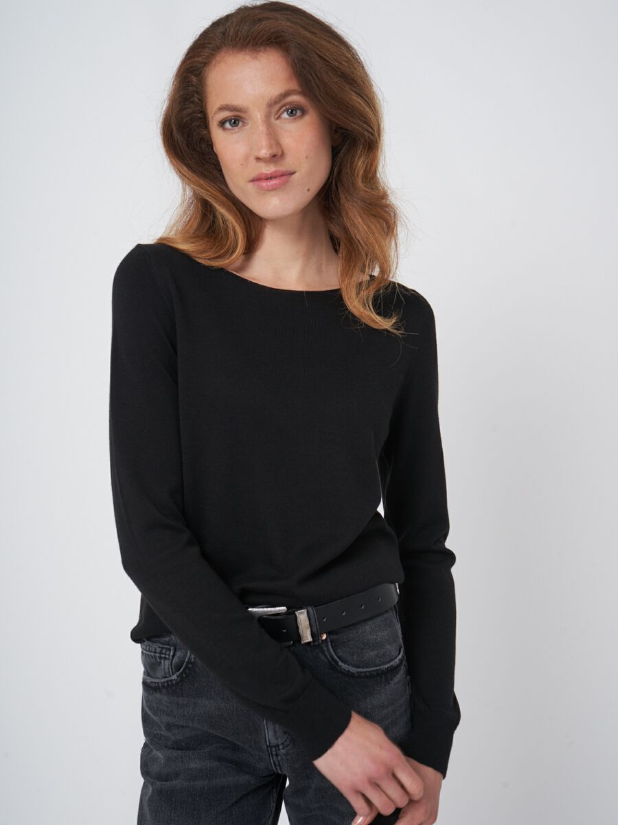 Repeat Cashmere Basic Trui Met Lange Mouwen In Katoenmix