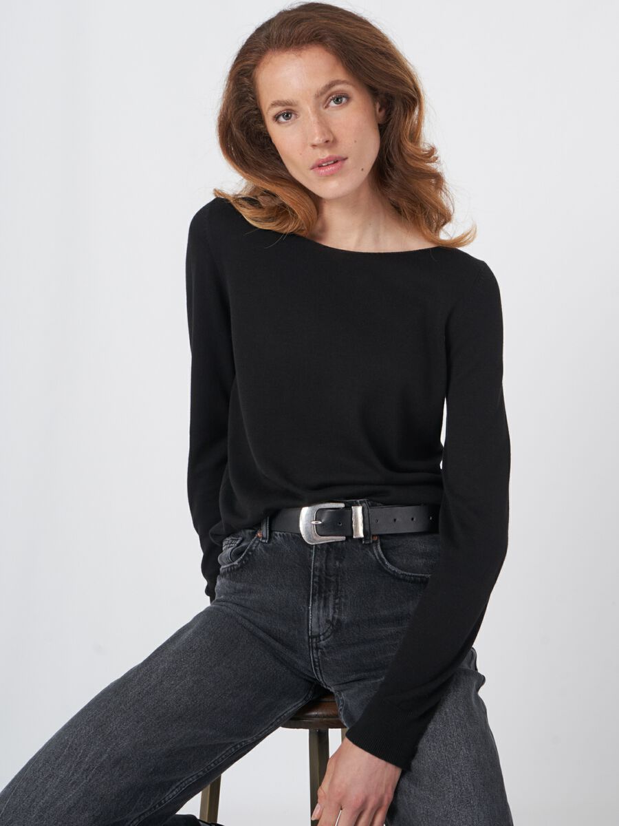 repeat cashmere Basic trui met lange mouwen in katoenmix