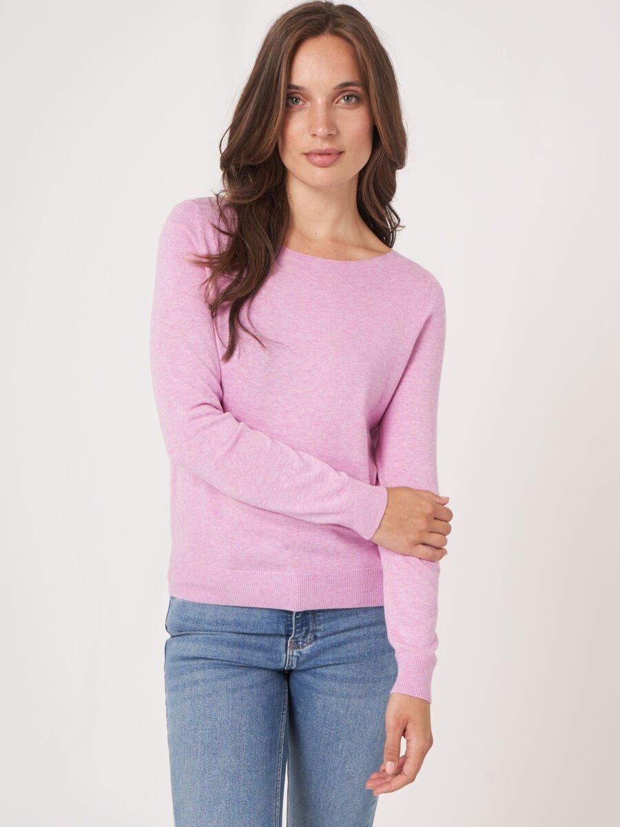 repeat cashmere Basic trui met lange mouwen in katoenmix