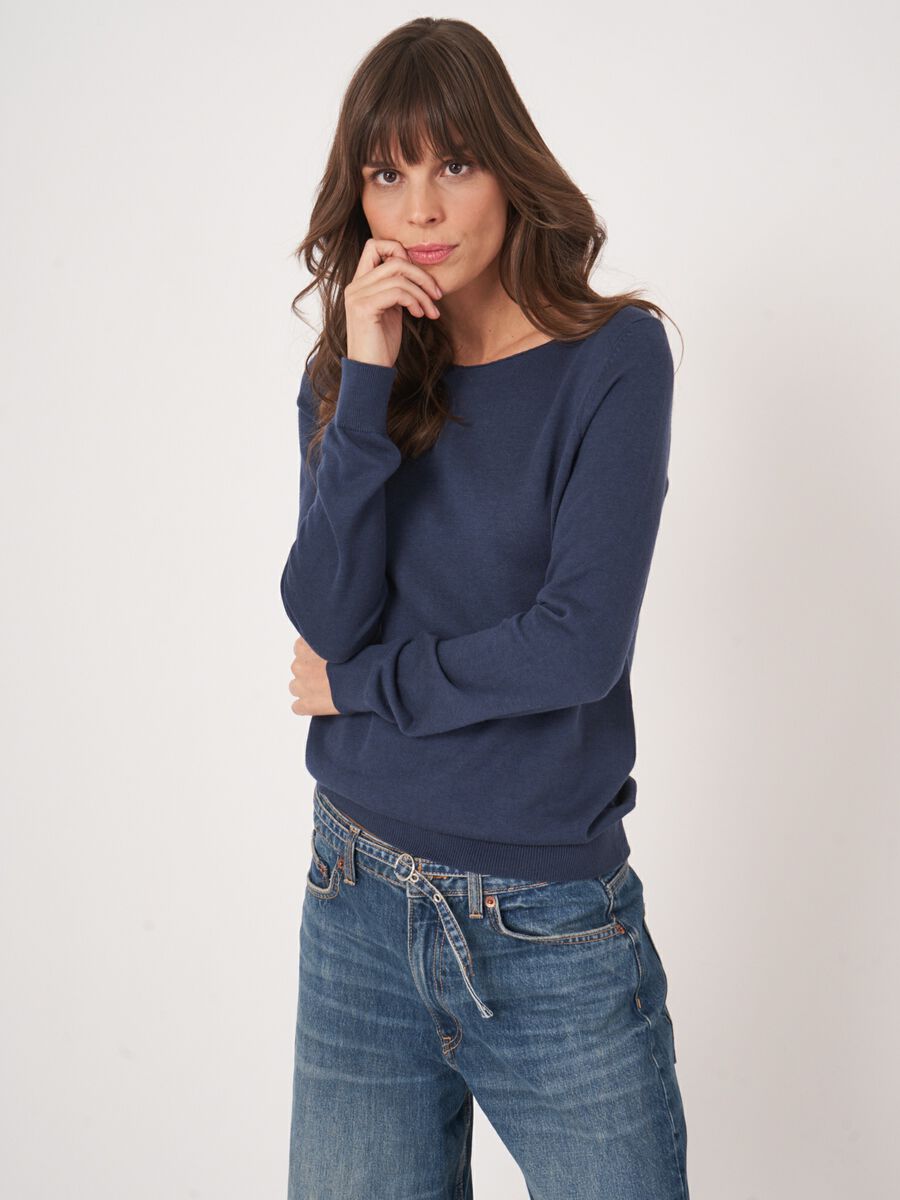 Repeat Cashmere Basic Trui Met Lange Mouwen In Katoenmix