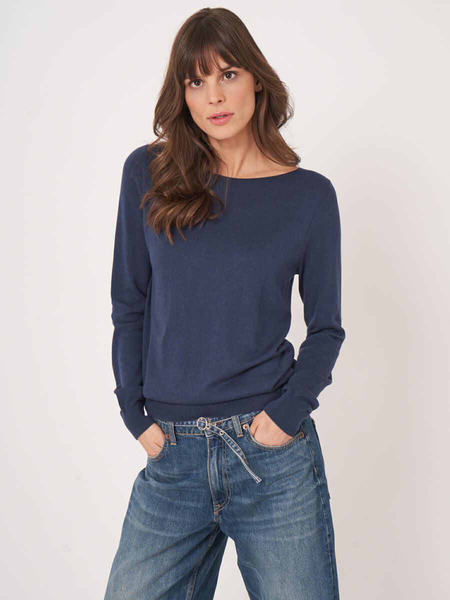 Repeat Cashmere Basic Trui Met Lange Mouwen In Katoenmix