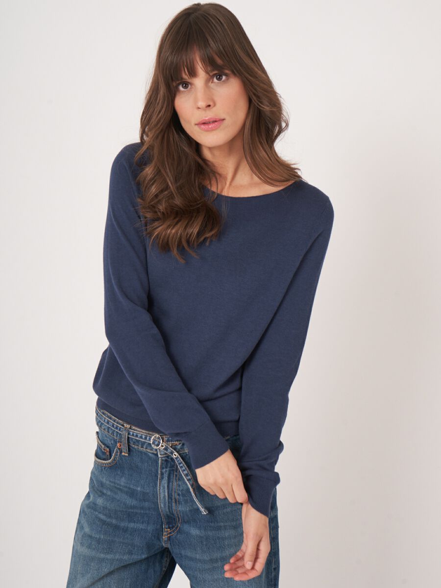 repeat cashmere Basic trui met lange mouwen in katoenmix