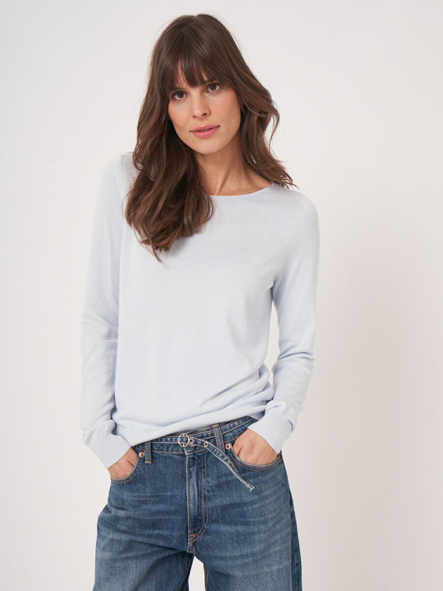 Repeat Cashmere Basic Trui Met Lange Mouwen In Katoenmix