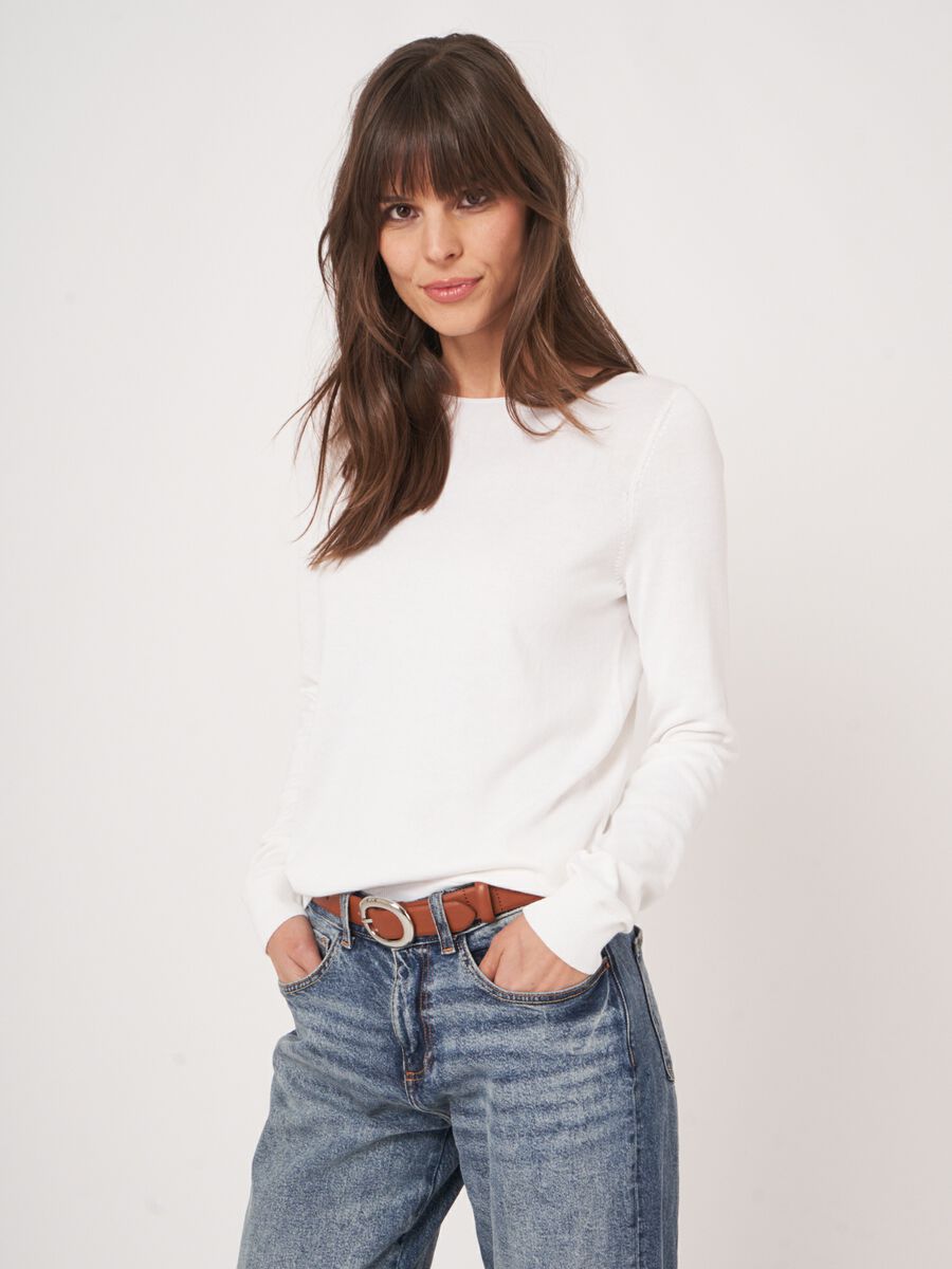 repeat cashmere Basic trui met lange mouwen in katoenmix