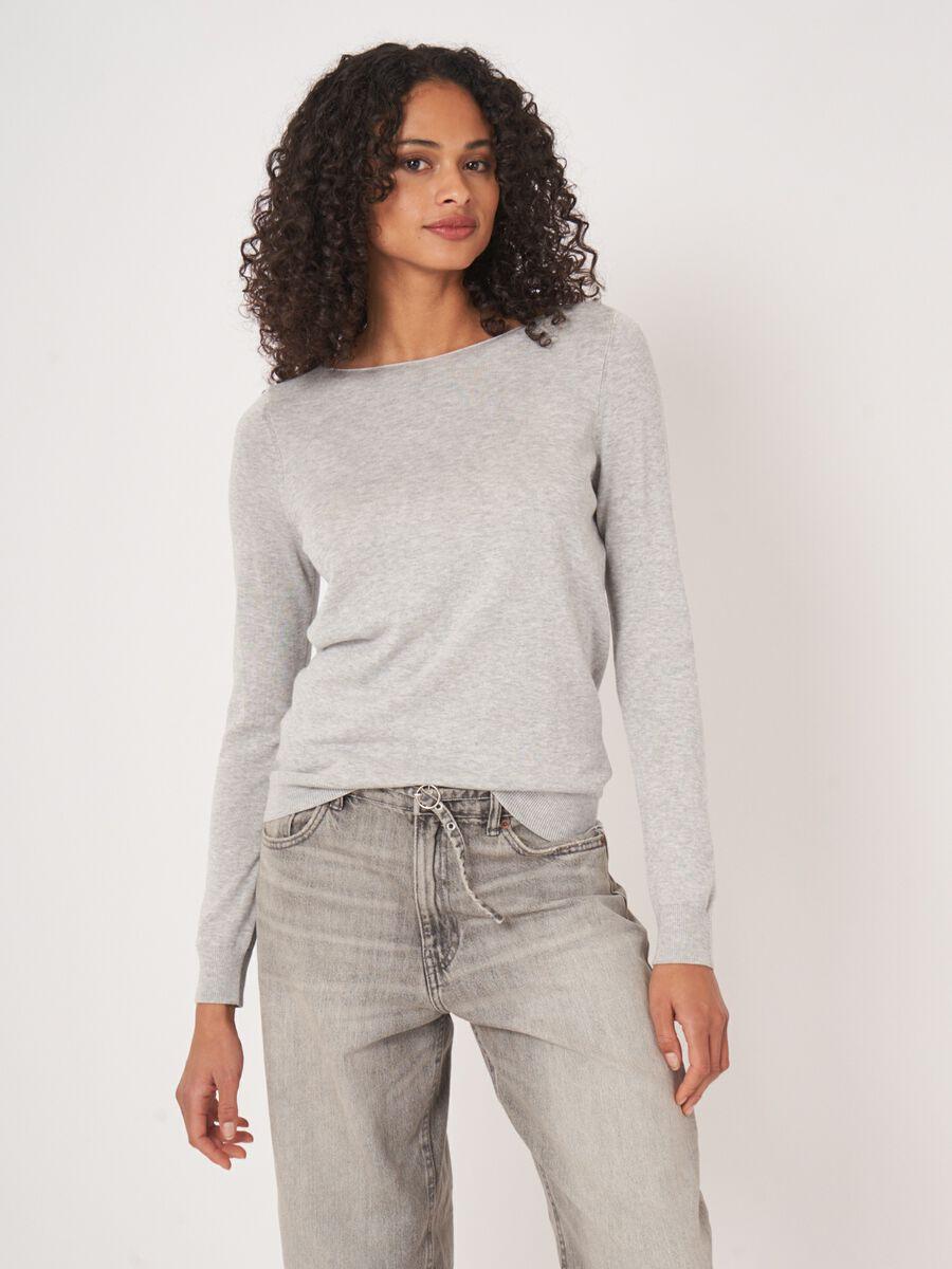 repeat cashmere Basic trui met lange mouwen in katoenmix