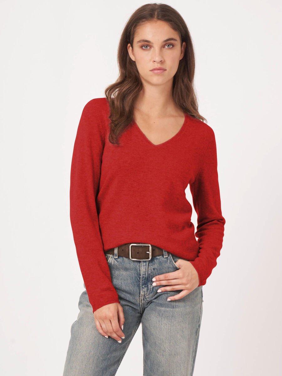 Repeat Cashmere Basic V-hals Trui Van Cashmere Wolmix
