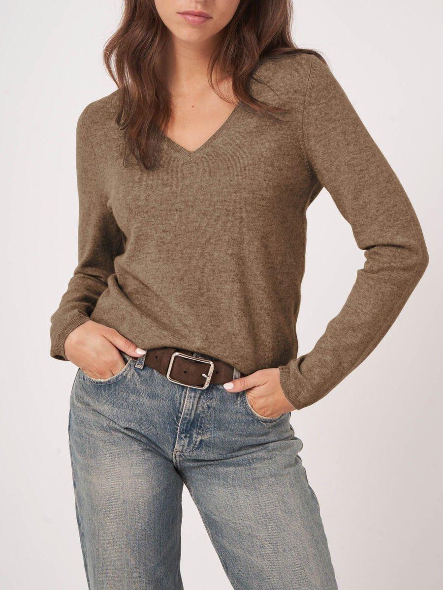 Repeat Cashmere Basic V-hals Trui Van Cashmere Wolmix