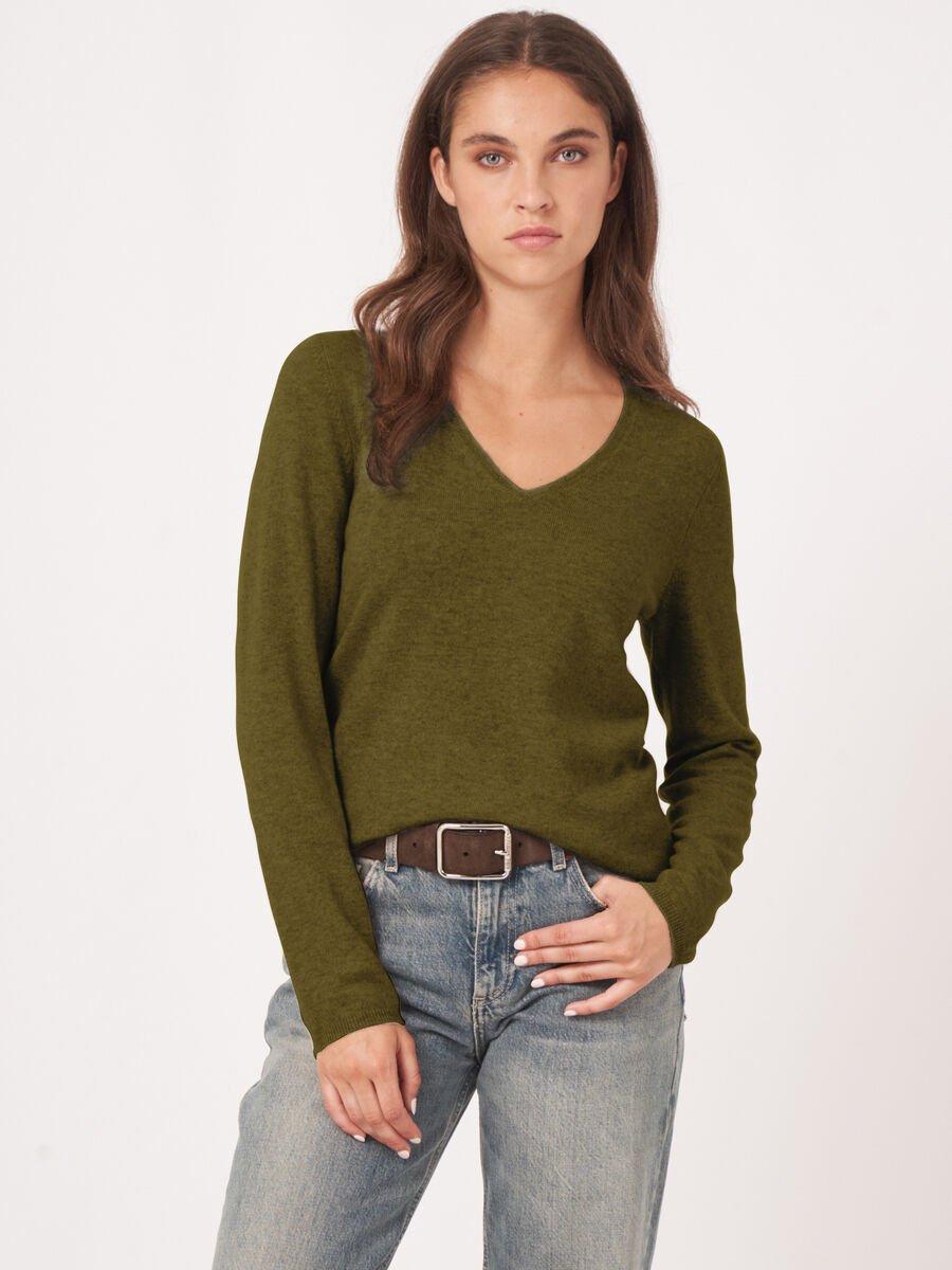 Repeat Cashmere Basic V-hals Trui Van Cashmere Wolmix