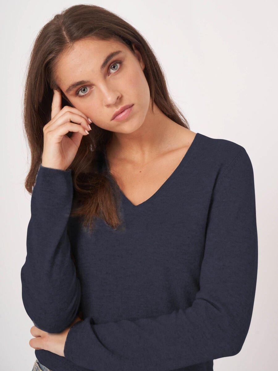Repeat Cashmere Basic V-hals Trui Van Cashmere Wolmix