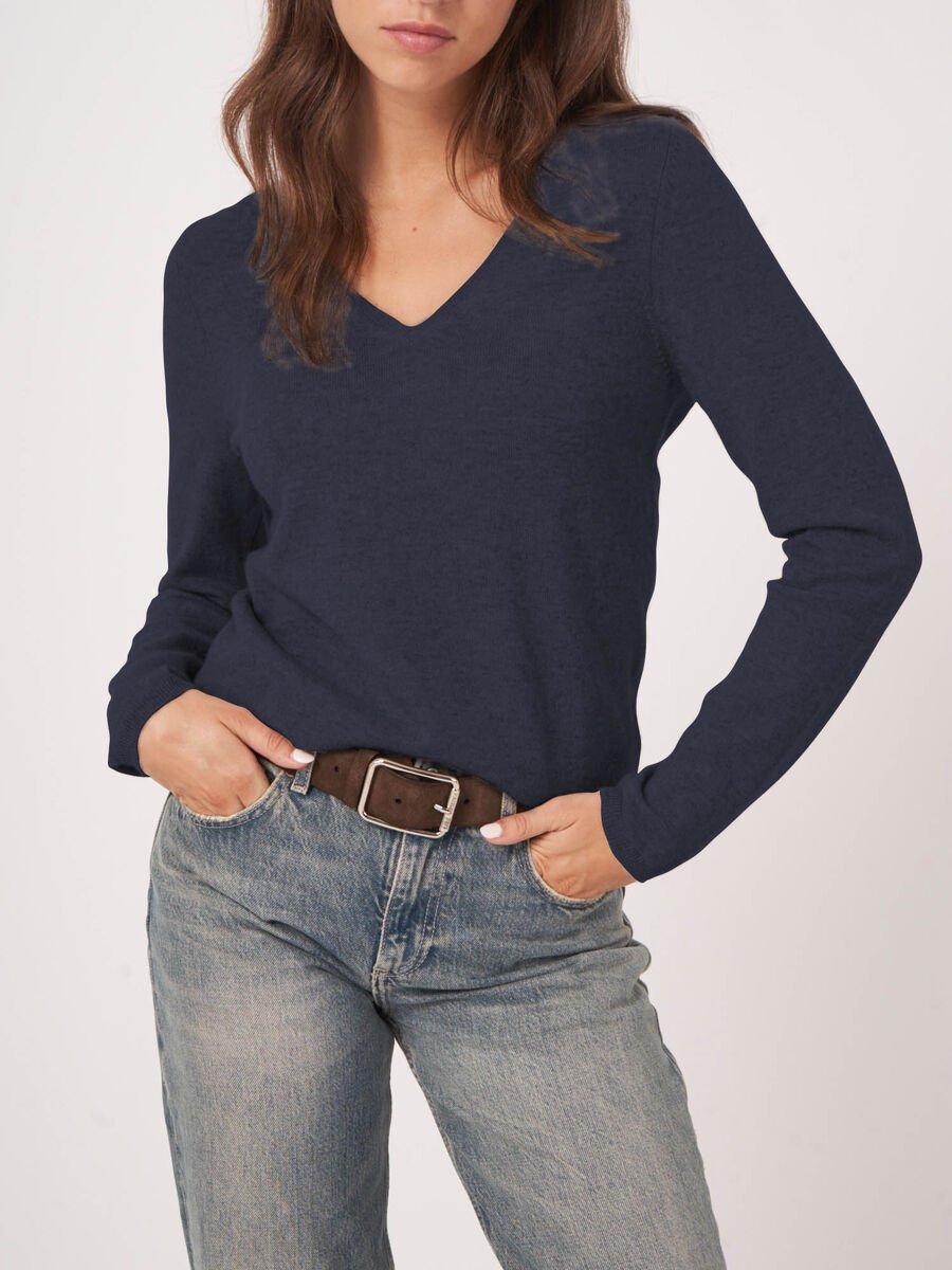 Repeat Cashmere Basic V-hals Trui Van Cashmere Wolmix