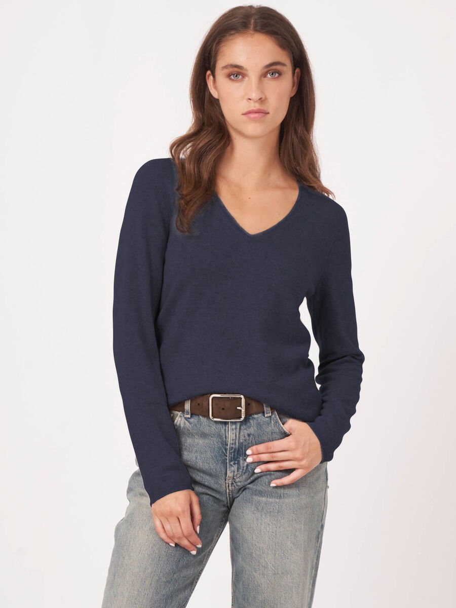 repeat cashmere Basic V-hals trui van cashmere wolmix