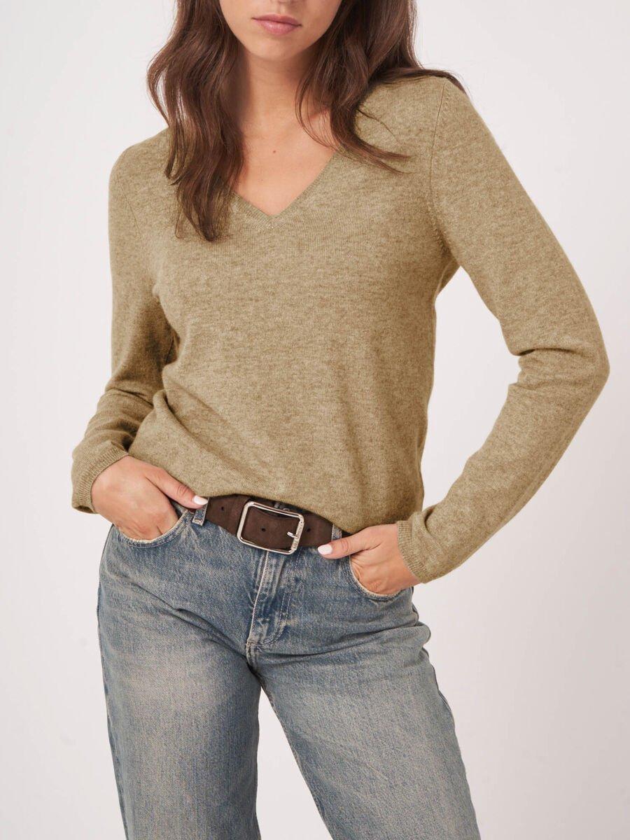 Repeat Cashmere Basic V-hals Trui Van Cashmere Wolmix