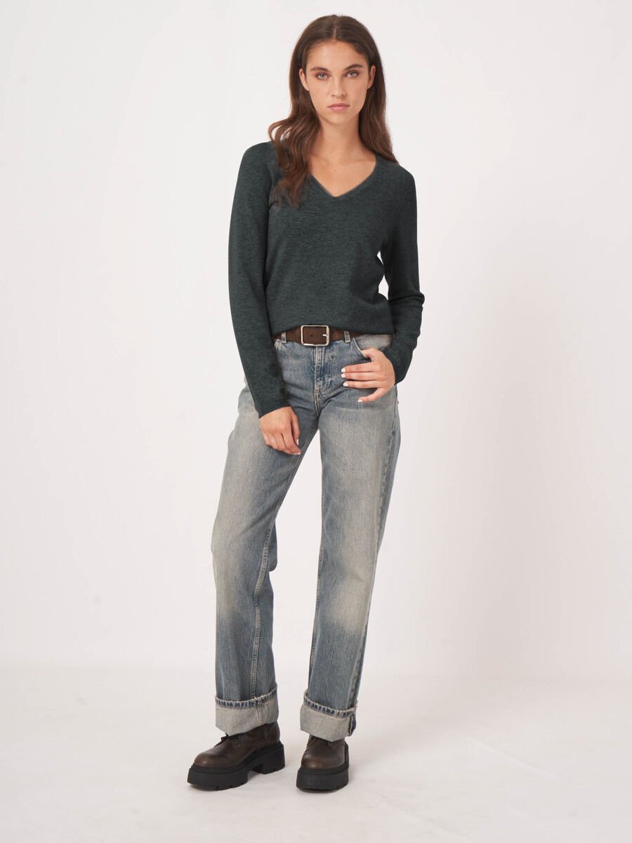 repeat cashmere Basic V-hals trui van cashmere wolmix