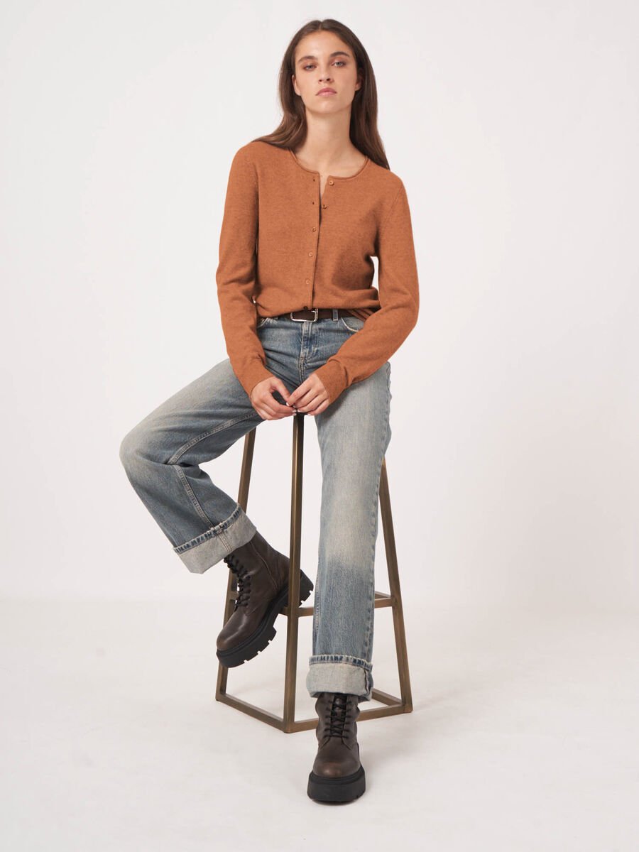 repeat cashmere Basic vest met ronde hals van cashmere wolmix