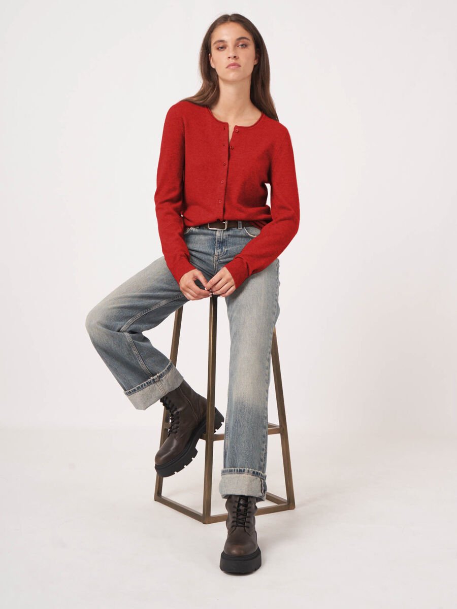 repeat cashmere Basic vest met ronde hals van cashmere wolmix