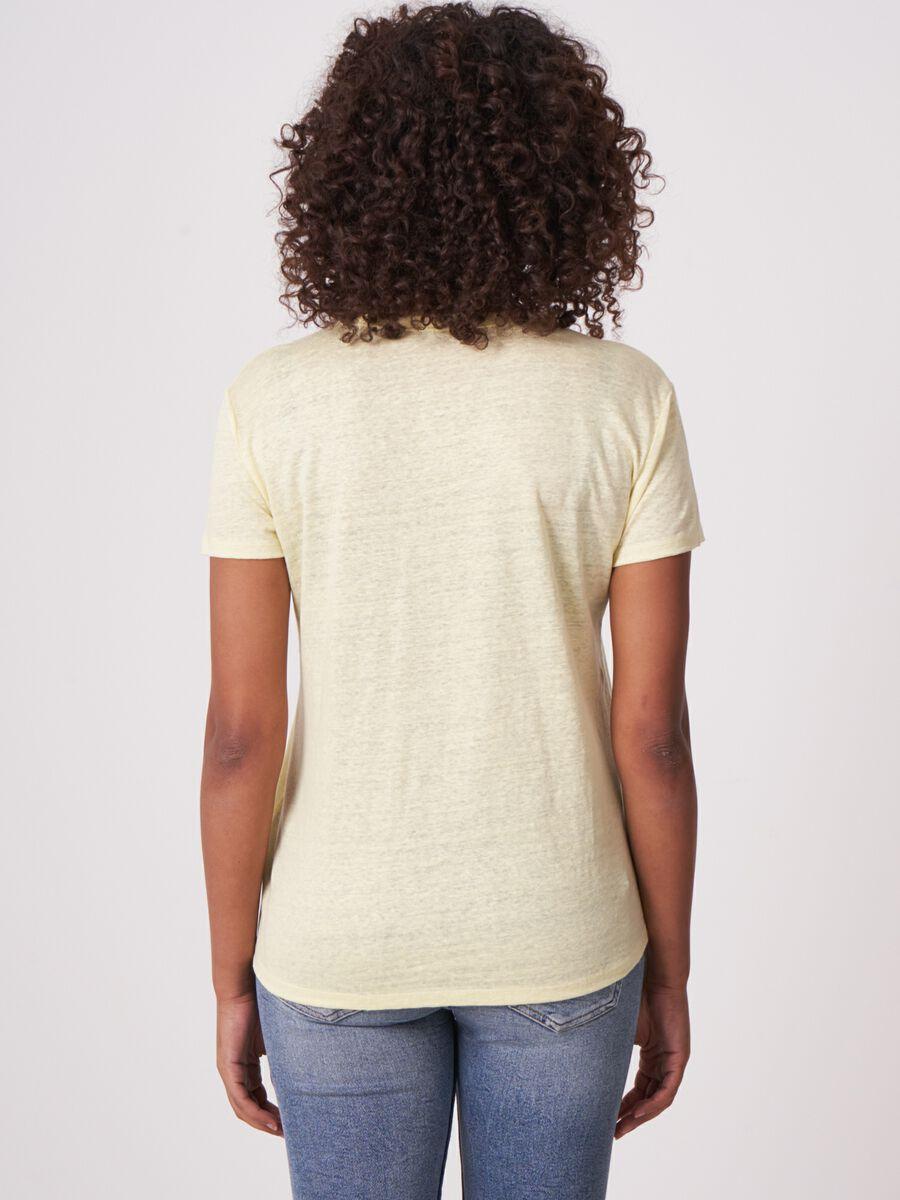 Repeat Cashmere Basic Zuiver Linnen V-hals T-shirt Met Borstzakje