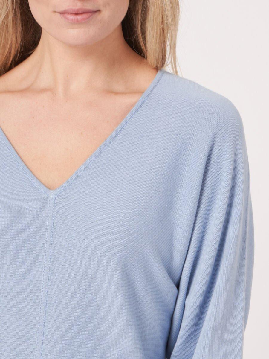 Repeat Cashmere Batwing Trui Met V-hals Van Katoenmix