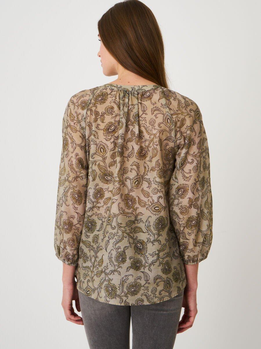 Repeat Cashmere Blouse Met 3/4 Mouwen En Paisley Print