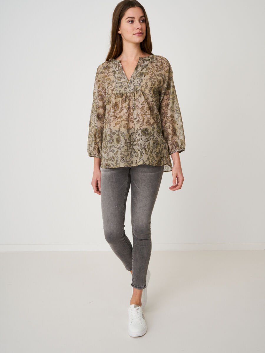 Repeat Cashmere Blouse Met 3/4 Mouwen En Paisley Print