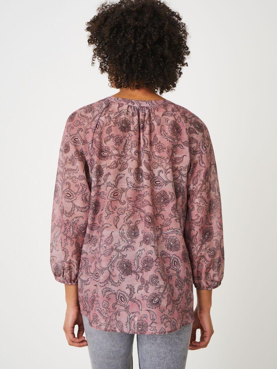Repeat Cashmere Blouse Met 3/4 Mouwen En Paisley Print