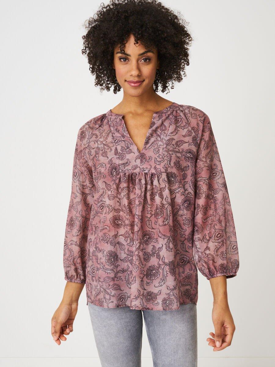 repeat cashmere Blouse met 3/4 mouwen en paisley print