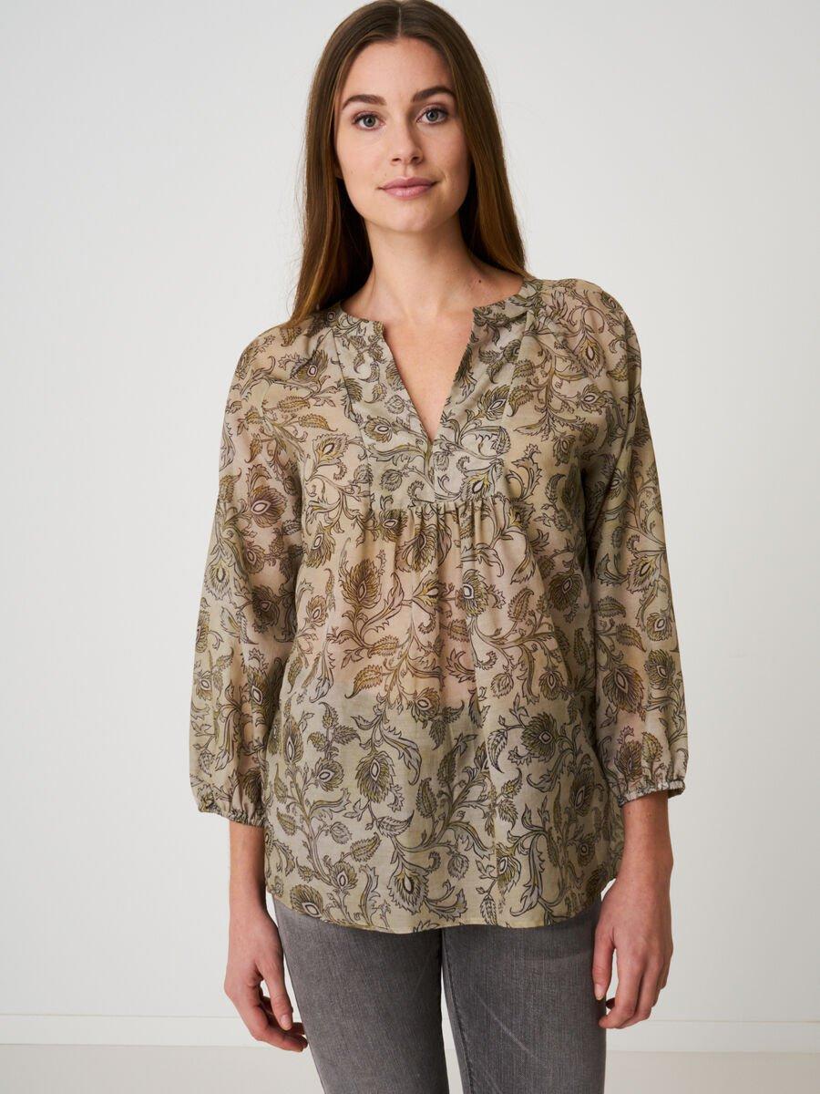 repeat cashmere Blouse met 3/4 mouwen en paisley print