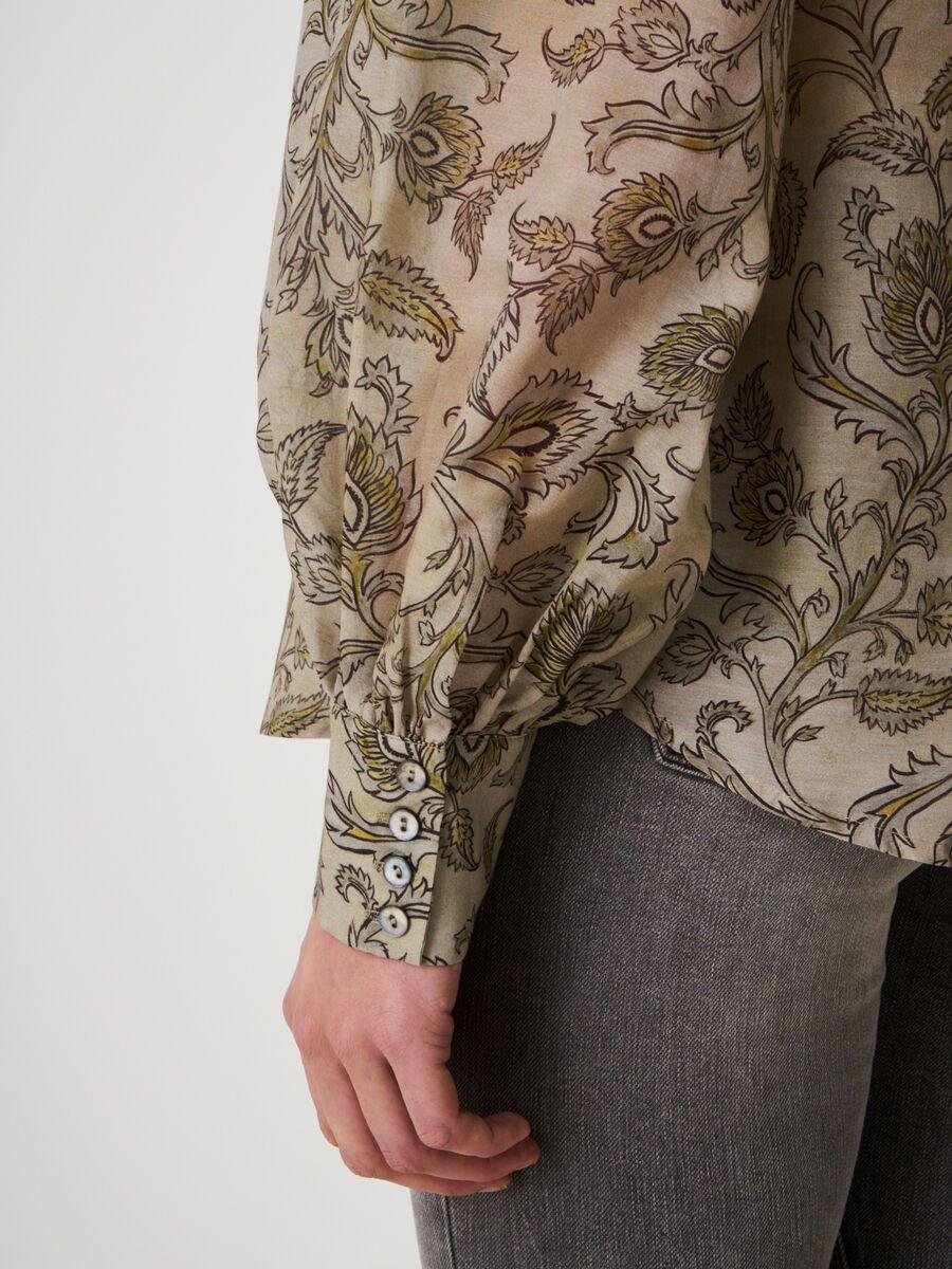 Repeat Cashmere Blouse Met Lange Pofmouwen En Paisley Print