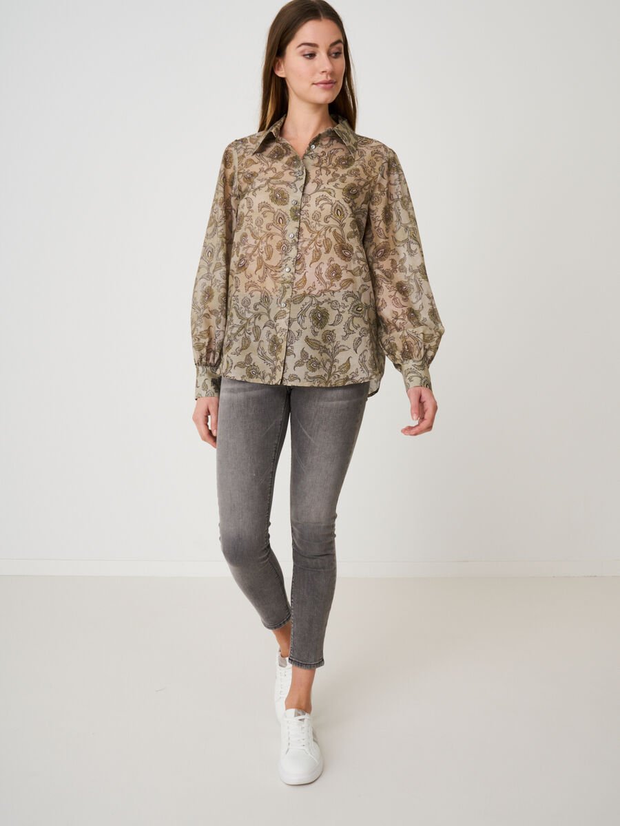 Repeat Cashmere Blouse Met Lange Pofmouwen En Paisley Print