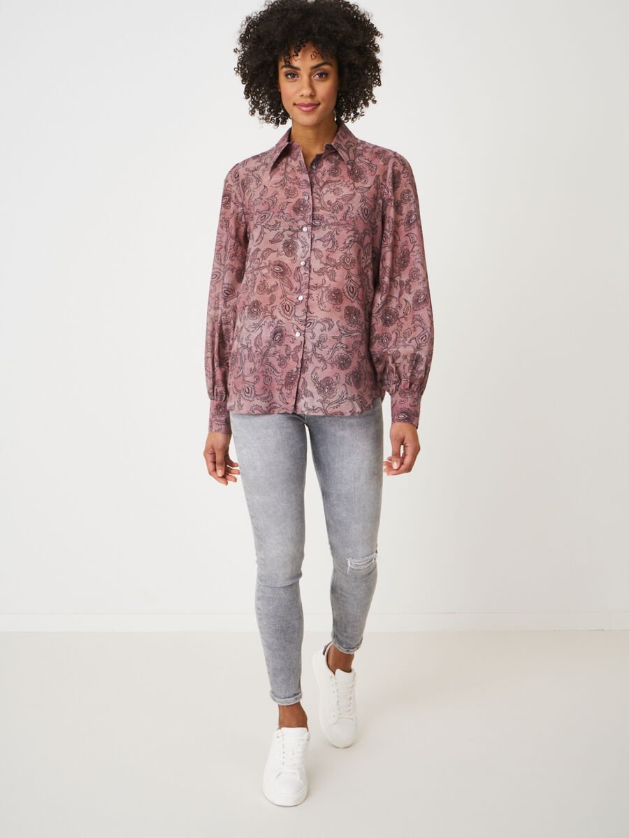 Repeat Cashmere Blouse Met Lange Pofmouwen En Paisley Print