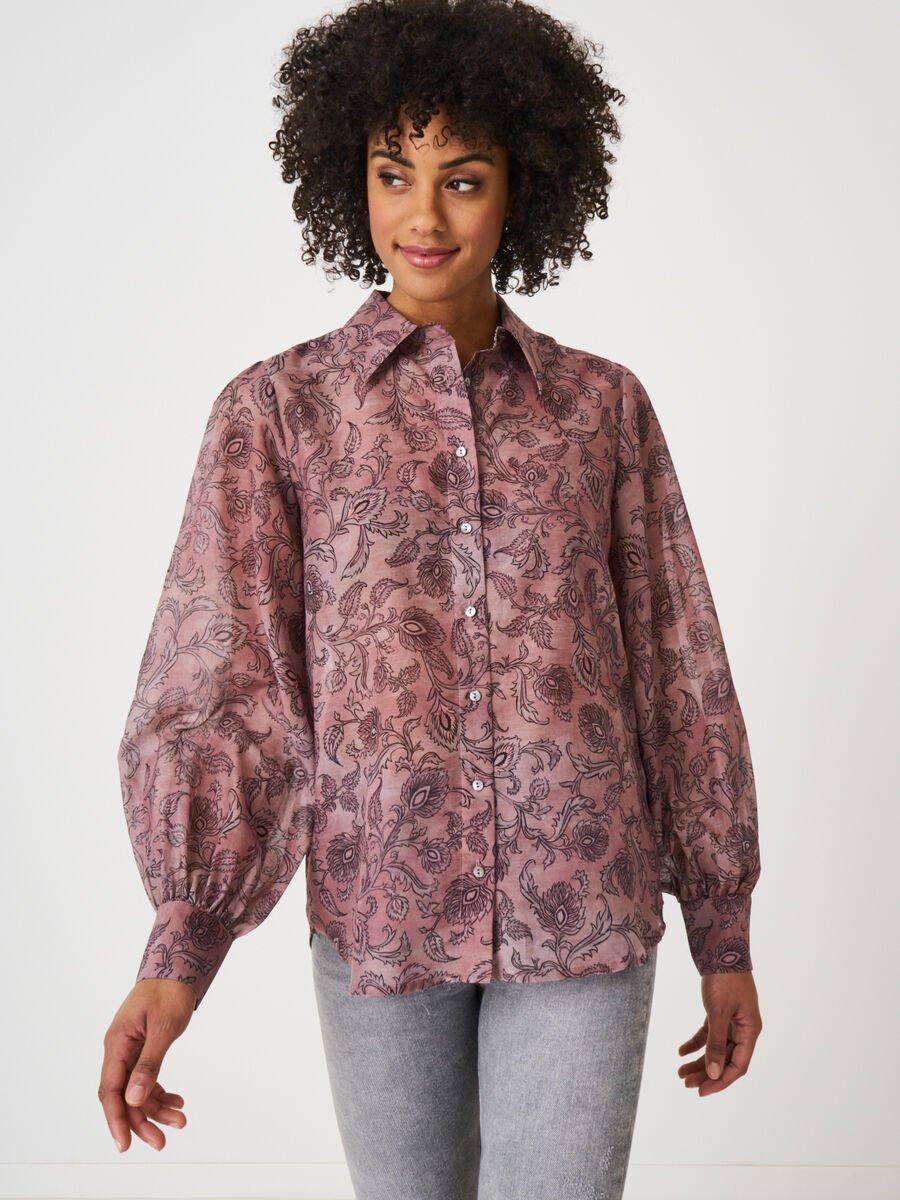 repeat cashmere Blouse met lange pofmouwen en paisley print
