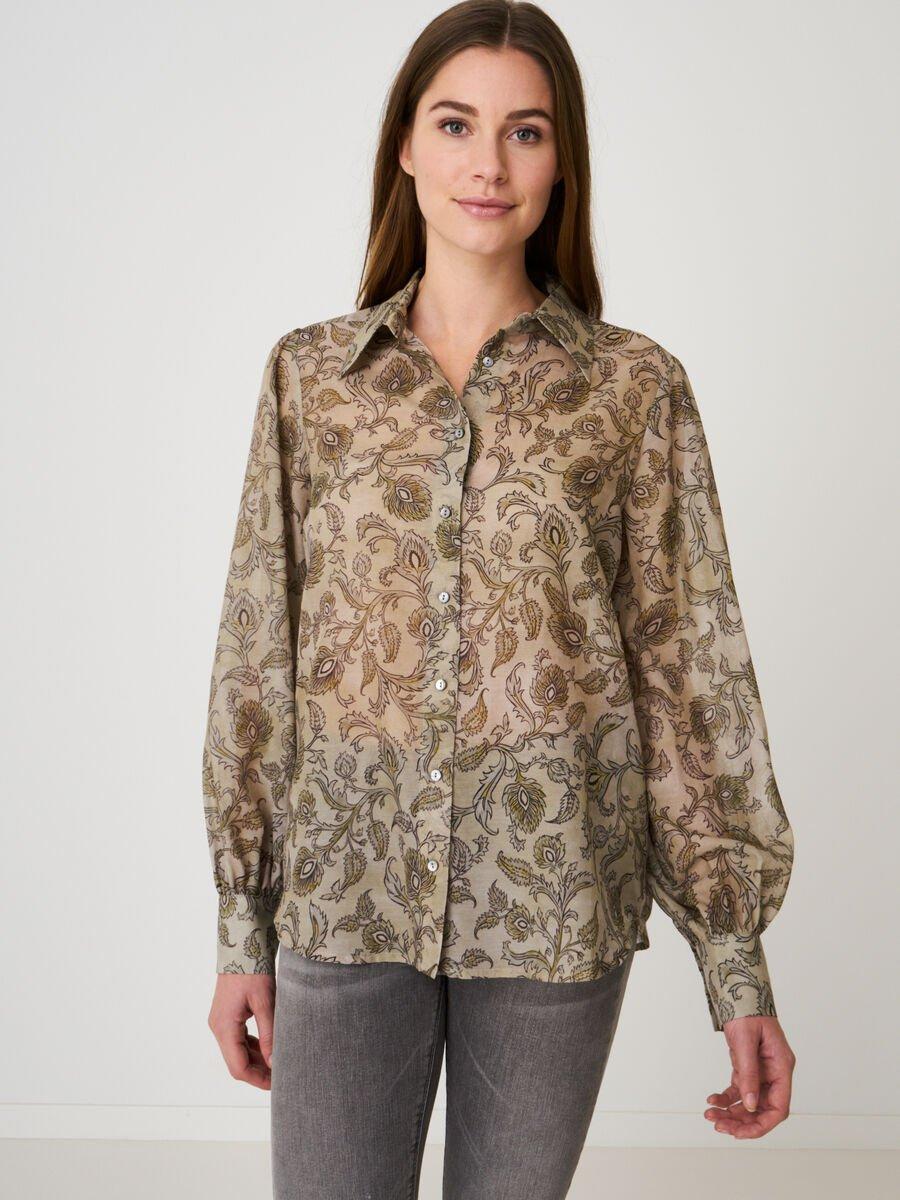 repeat cashmere Blouse met lange pofmouwen en paisley print