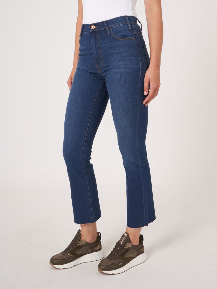 repeat cashmere Bootcut jeans broek met gerafelde zoom