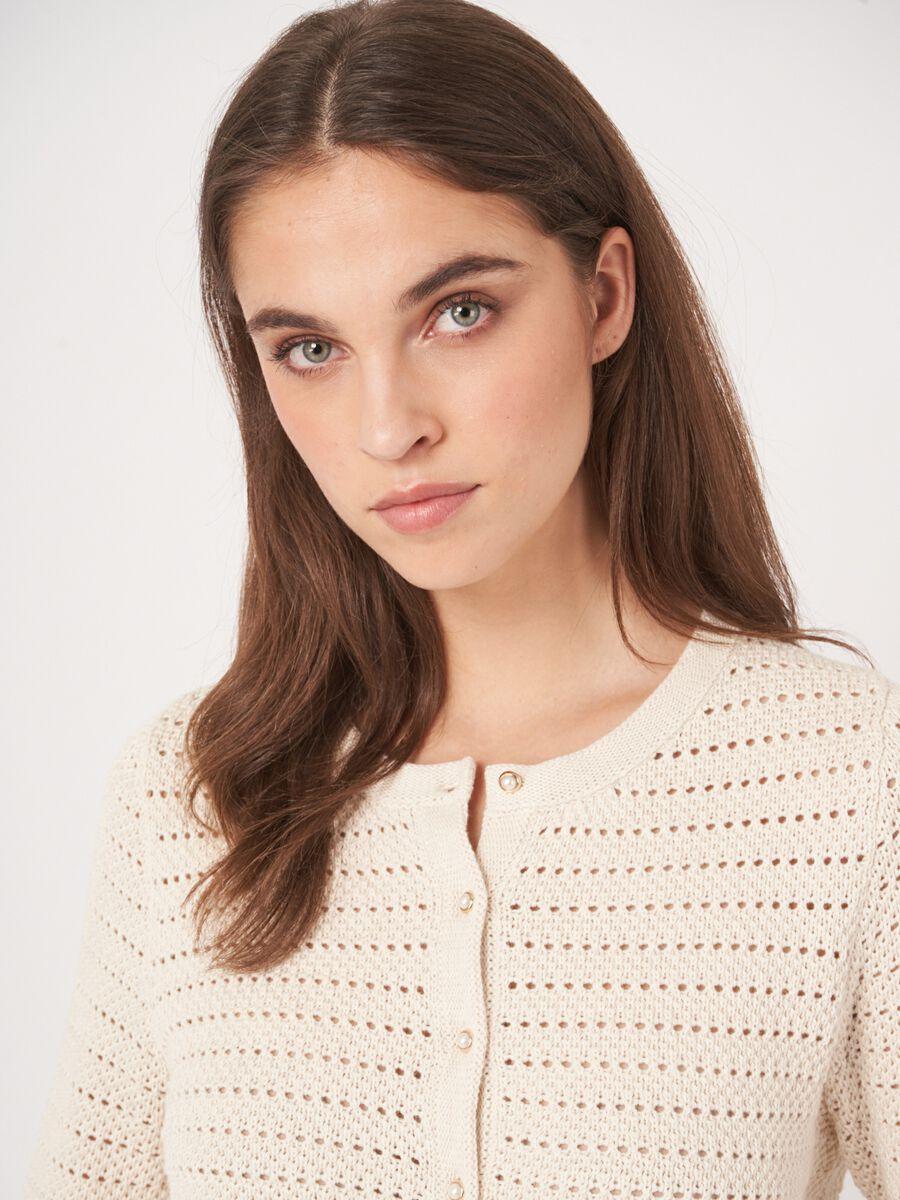 Repeat Cashmere Boxy Ajour Cardigan Met Parelknopen