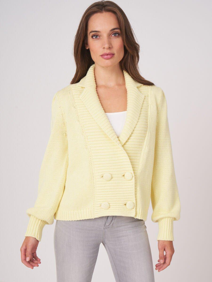 repeat cashmere Cardigan met dubbele rij knopen in zuiver katoen