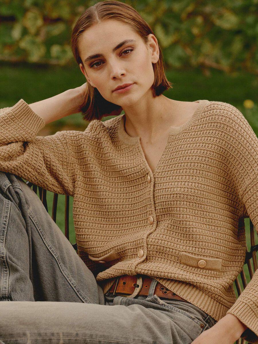 repeat cashmere Cardigan met textuur van zuiver katoen