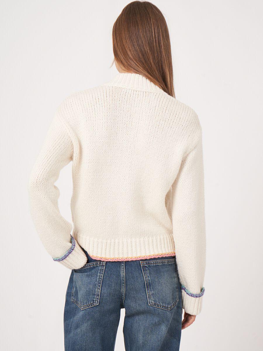 Repeat Cashmere Cardigan Van Katoenwolmix Met Contrastnaden