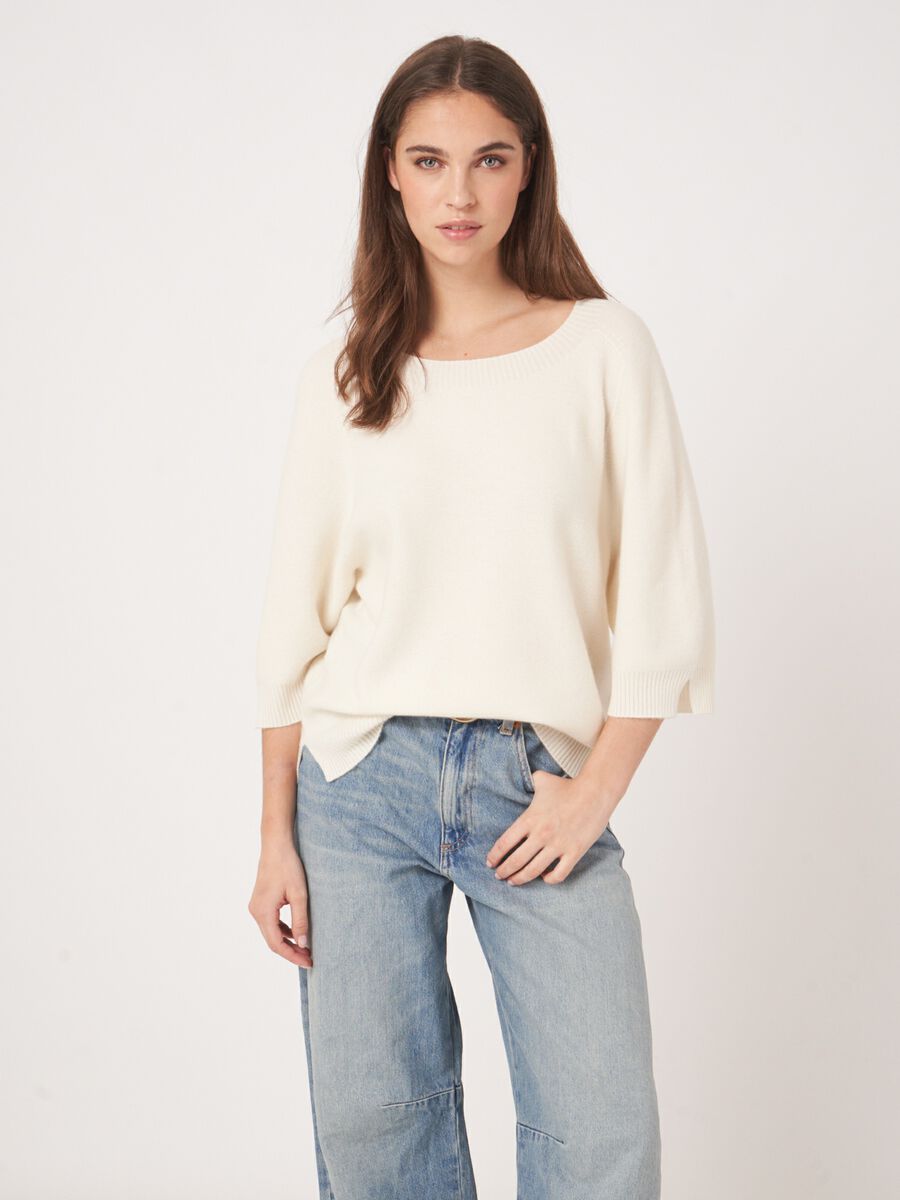 Repeat Cashmere Cashmere Fijngebreide Trui Met Wijde Mouw En Split Opzij