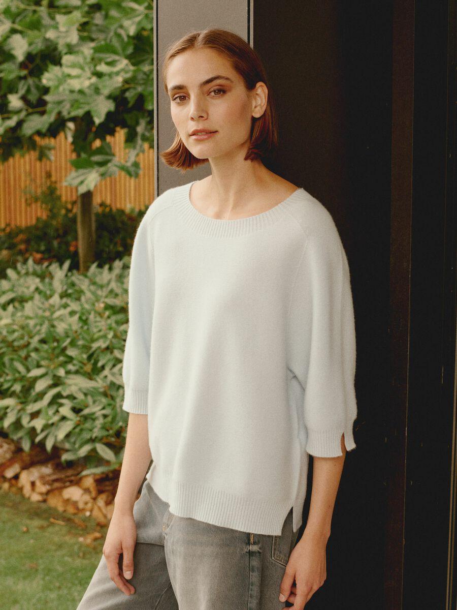 Repeat Cashmere Cashmere Fijngebreide Trui Met Wijde Mouw En Split Opzij