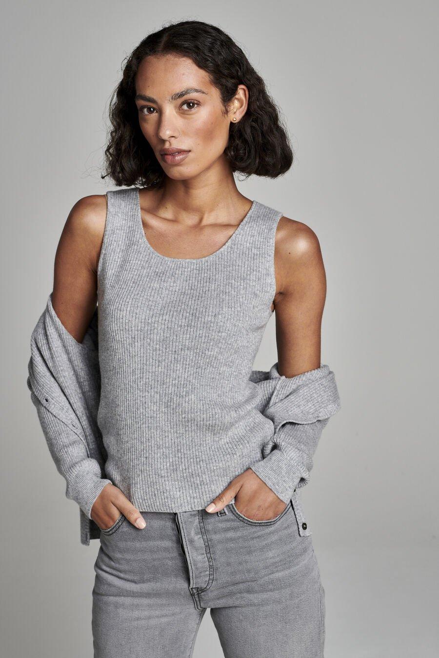 repeat cashmere Cashmere tank top met fijngebreid ribpatroon