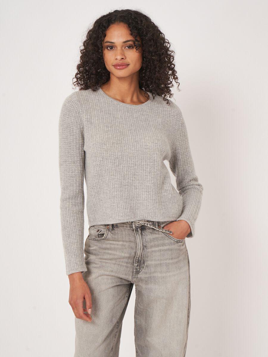 repeat cashmere Cashmere trui met textuur en ronde hals