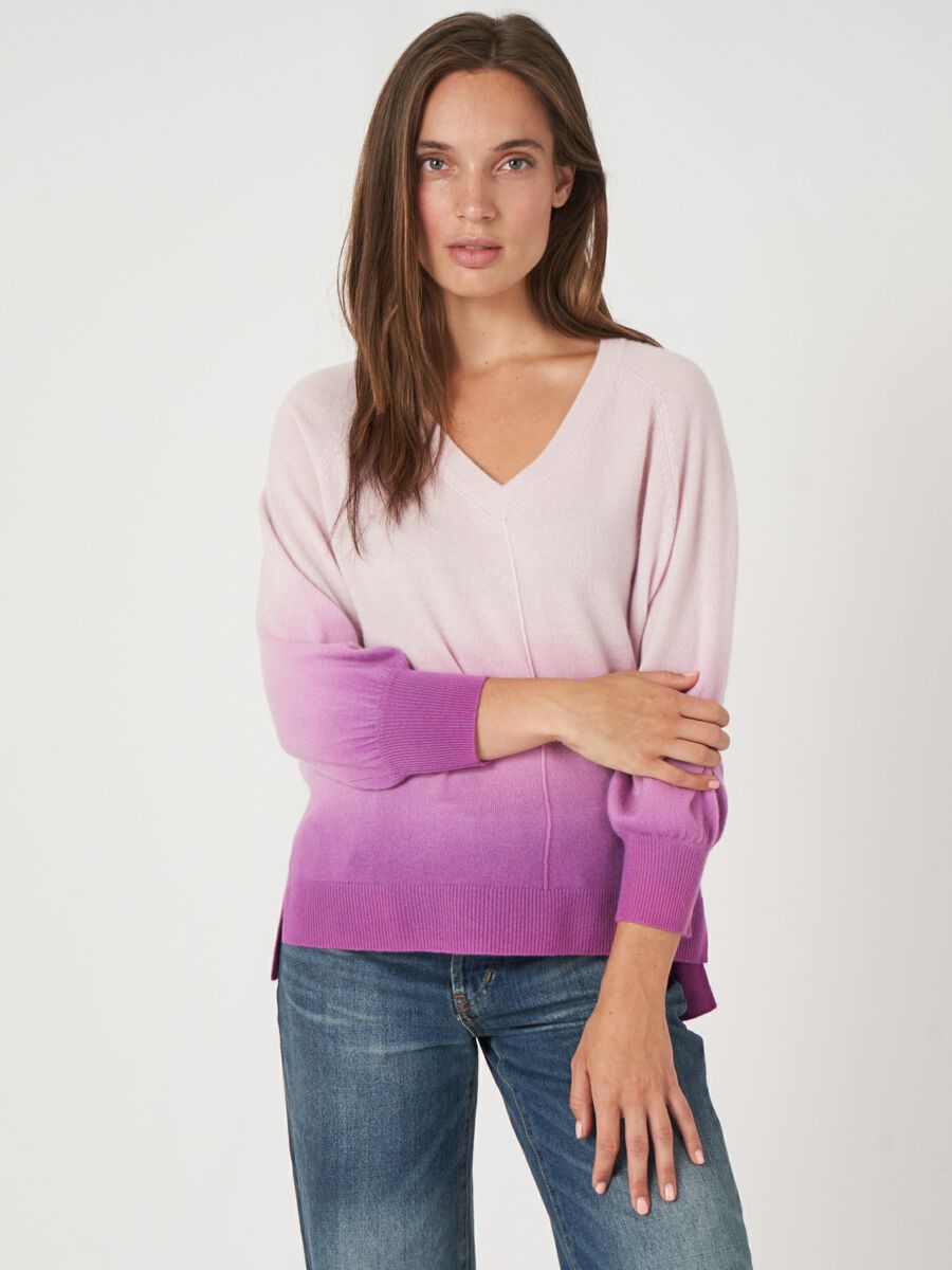 Repeat Cashmere Cashmere V-hals Trui Met Dip Dye Print