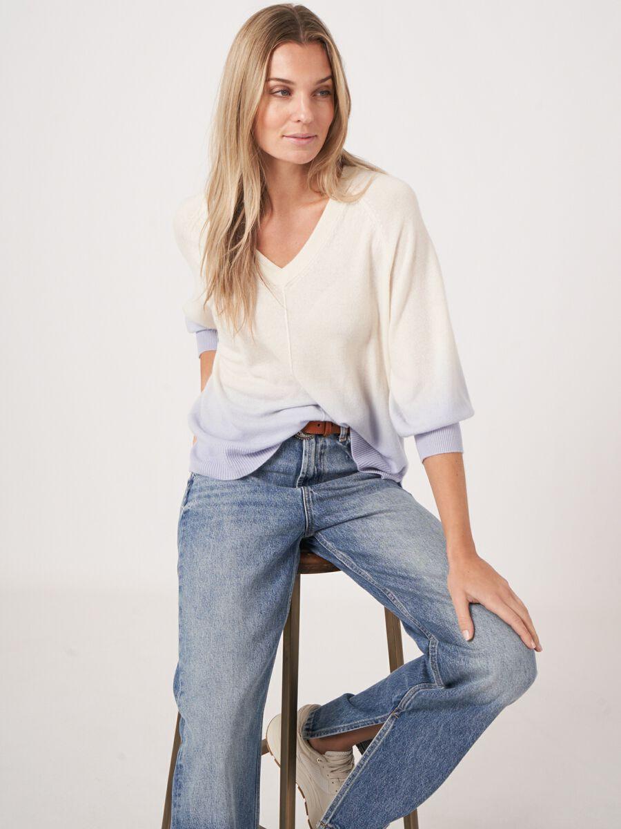 repeat cashmere Cashmere V-hals trui met dip dye print