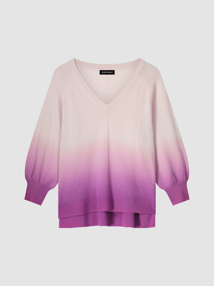 repeat cashmere Cashmere V-hals trui met dip dye print