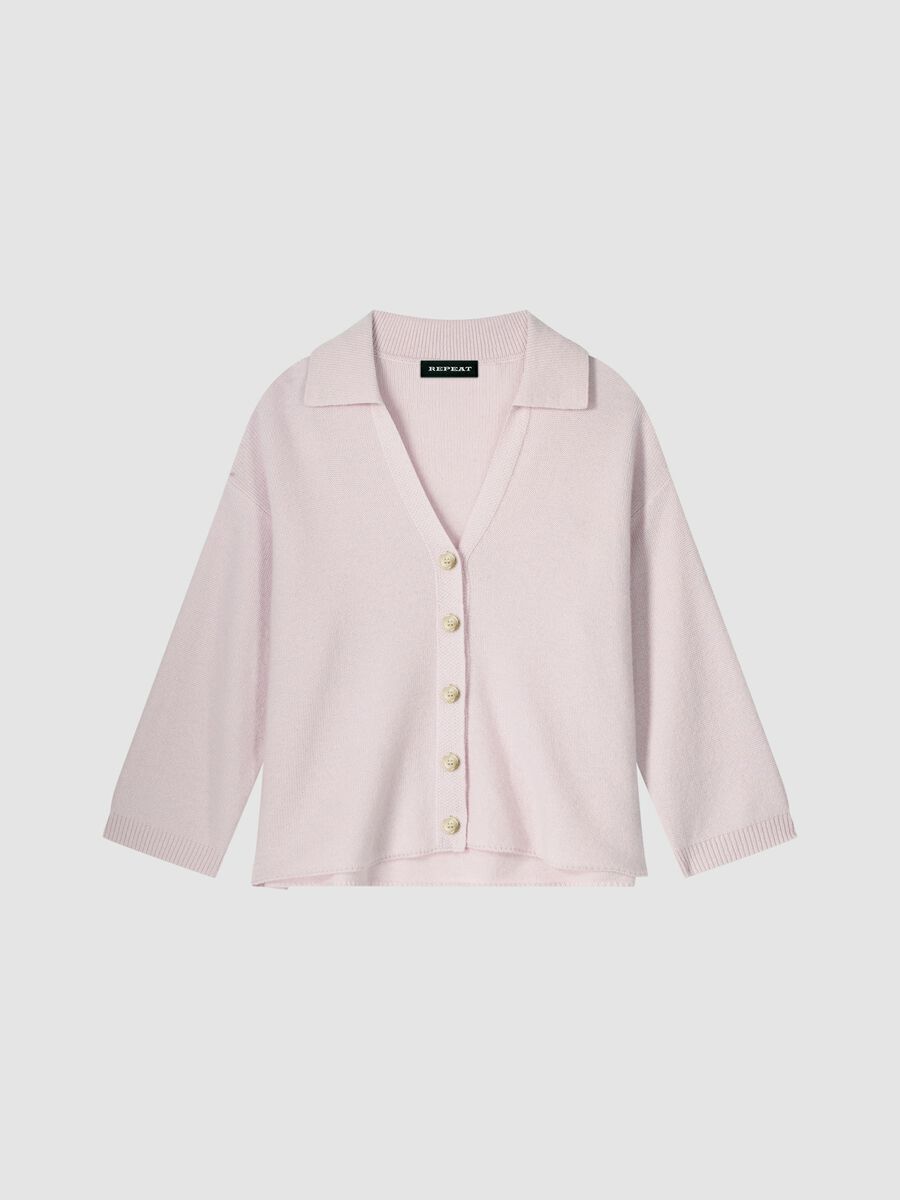 repeat cashmere Cashmere vest met polokraag en knopen